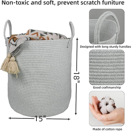 Cotton Rope Laundry Basket Hamper - Image 2
