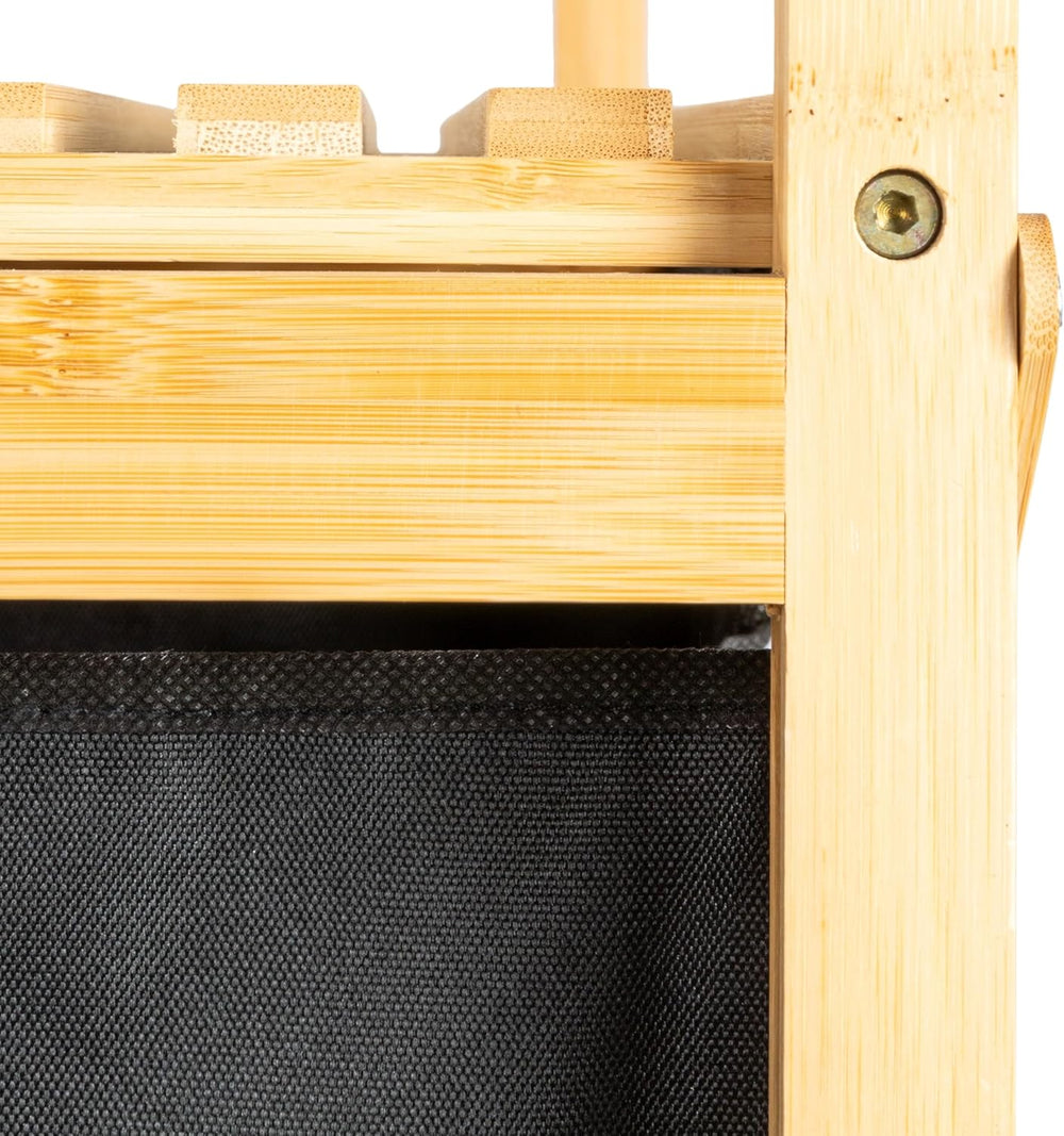Household Essentials Bamboo Pull Out Double Hamper with Shelf, Natural and Black