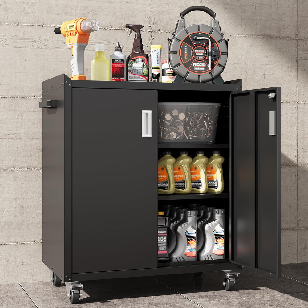 COFaR Heavy-Duty Rolling Storage Cabinet, 2-Door Metal Garage Cabinet with 2 ...
