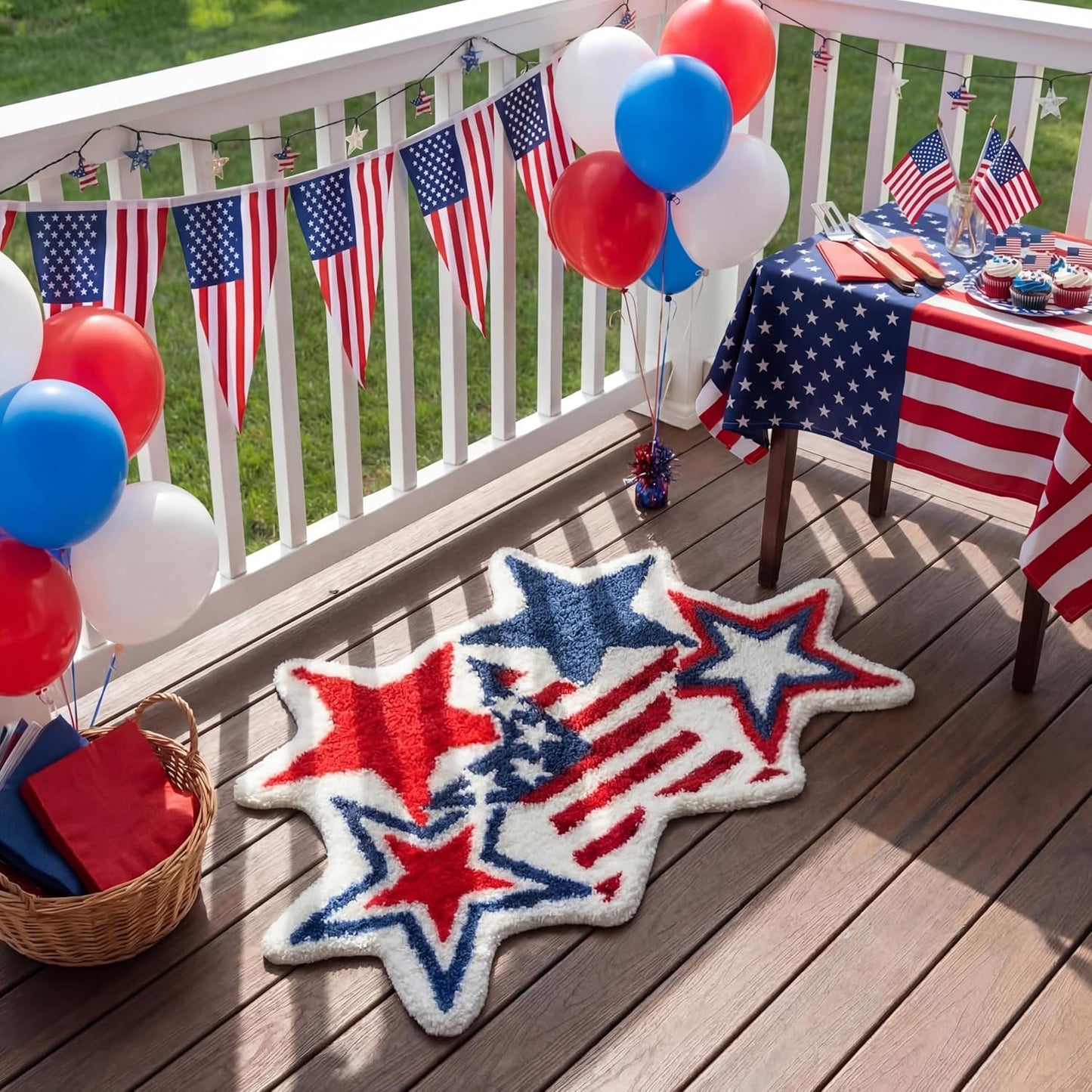 Tinideya 32"x20" 4th of July Bath Mat Patriotic Stars Tufted Rug, American Flag Memorial Day Non-slip Doormat, Funny Independence Day Decorative Carpet for Bathroom Kitchen Shower Living Room Entryway