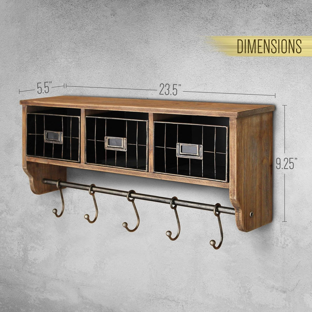 BizChair Wall Mounted Storage Rack - Rustic Brown Solid Pine Wood - 24 Inch -...