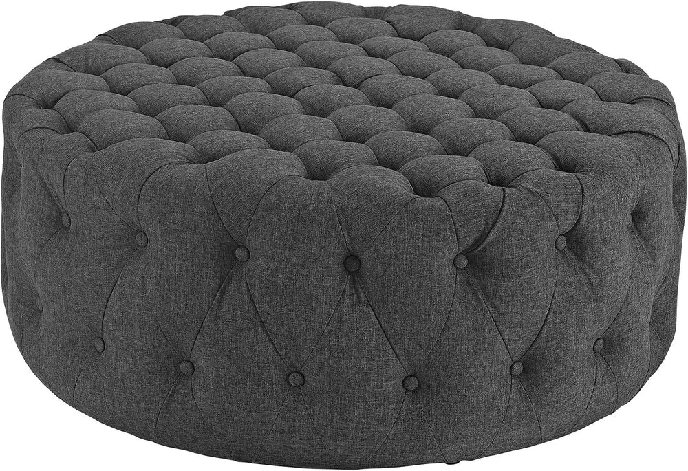 ModwayEEI-2225-GRYAmourFabric Upholstered Button-Tufted RoundOttomanGray