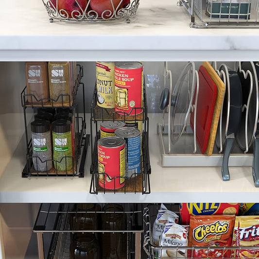 Simple Houseware 2-Tier Spice Rack Slide Out Wire Basket Drawer Organizer - Image 2