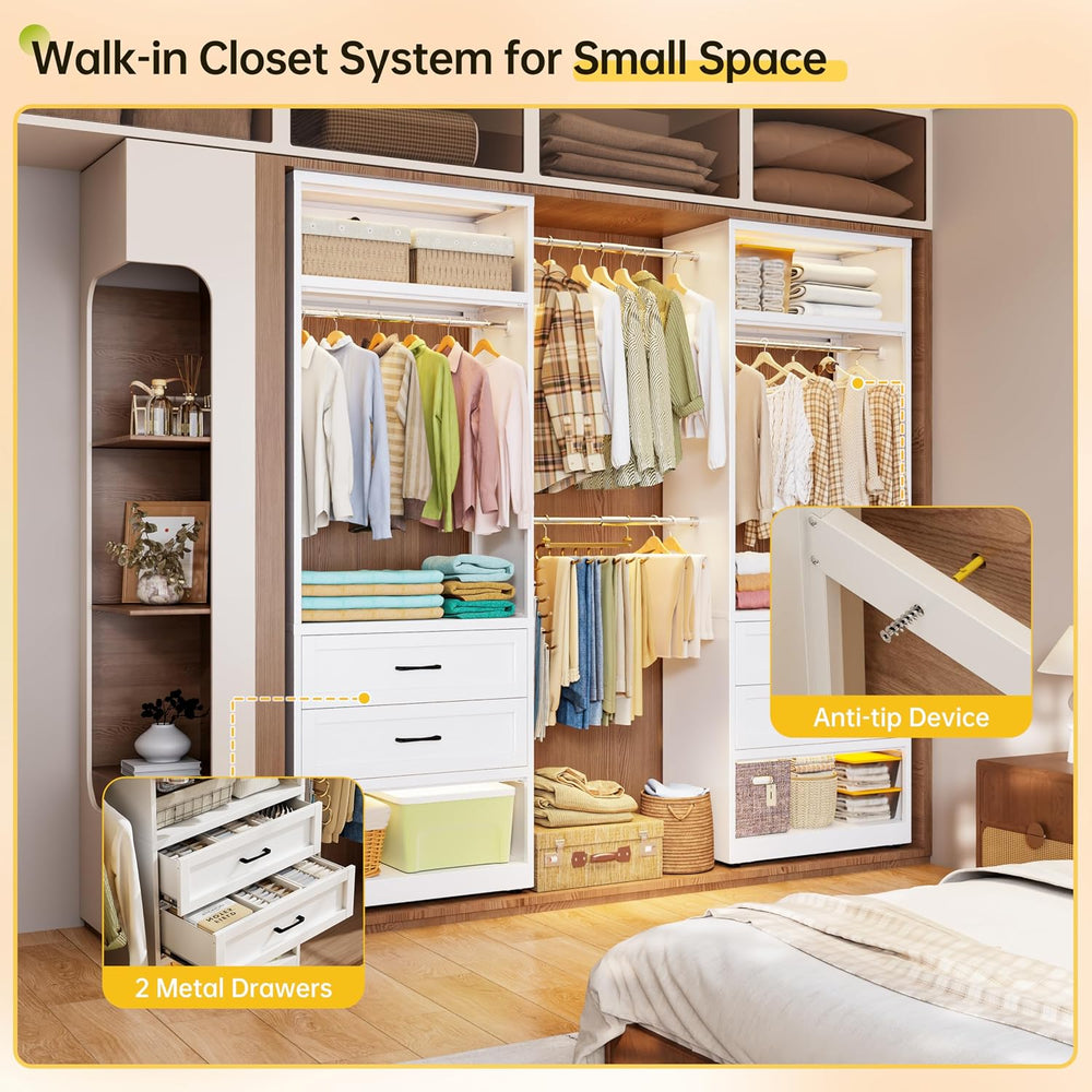 2 Pack 79" H Walk-in Closet System with 4 Expandable Hanging Rods