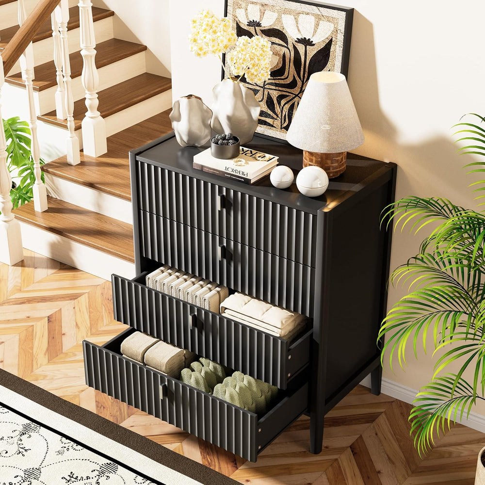Furniway Black 4 Drawer Dresser, 31.5" Wide Modern Chest of Drawers with...