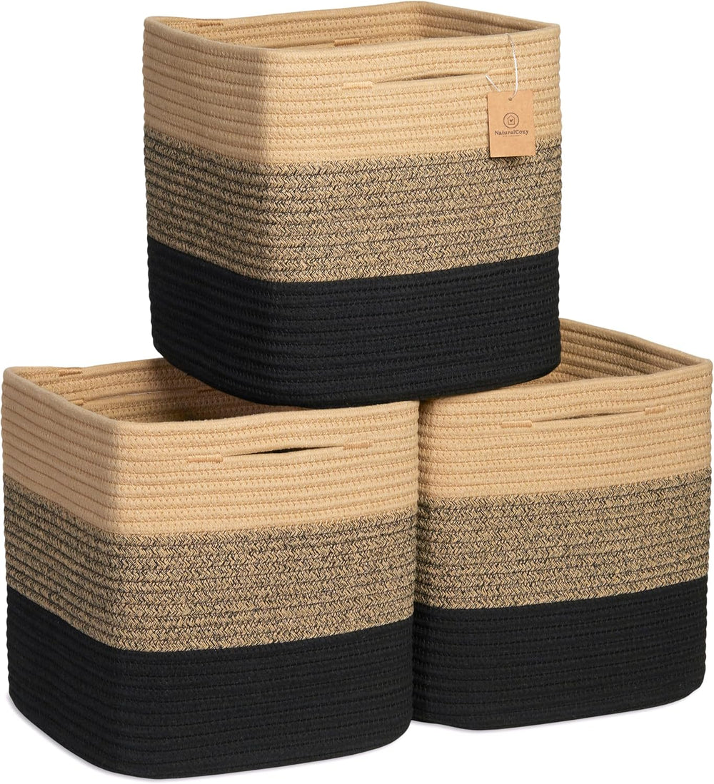 NaturalCozy Storage Cubes 11 Inch Cotton Rope Woven Baskets