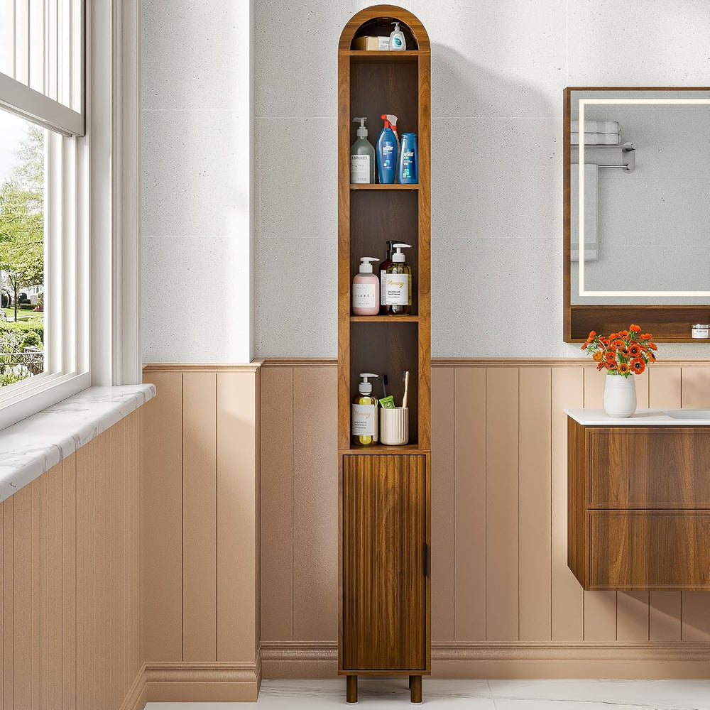 Narrow Bathroom Storage Cabinet, Tall Arched Small Wood Cabinet, Slim