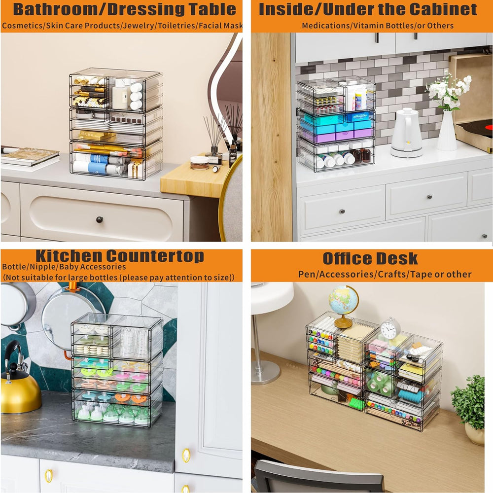 Yieach 3Pack Clear Drawer Organizers Stackable,Acrylic Storage Drawers With 1...
