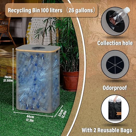 efluky Recycle Bin 26 Gallon, 100L Recycle Bin - Image 2