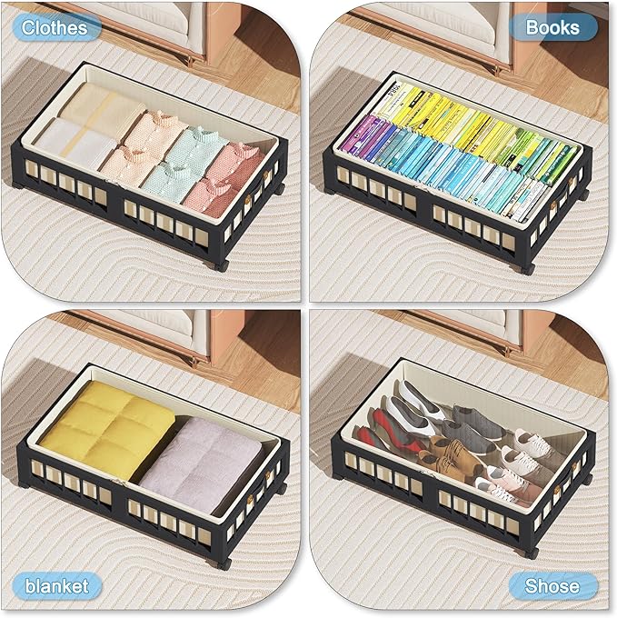 efluky 2-Pack Bamboo Under Bed Storage Containers