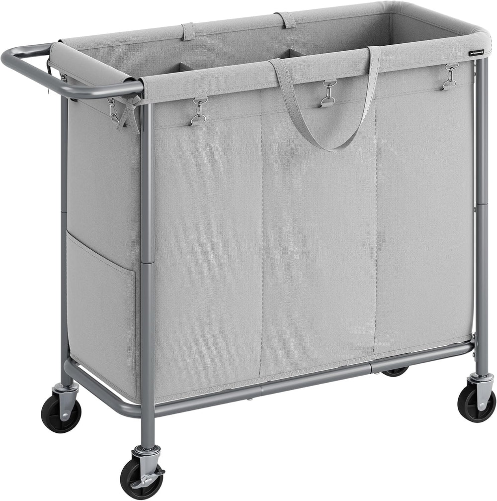 SONGMICS Laundry Basket with Wheels, 3-Section, 52.7 Gallons (199.5 L)