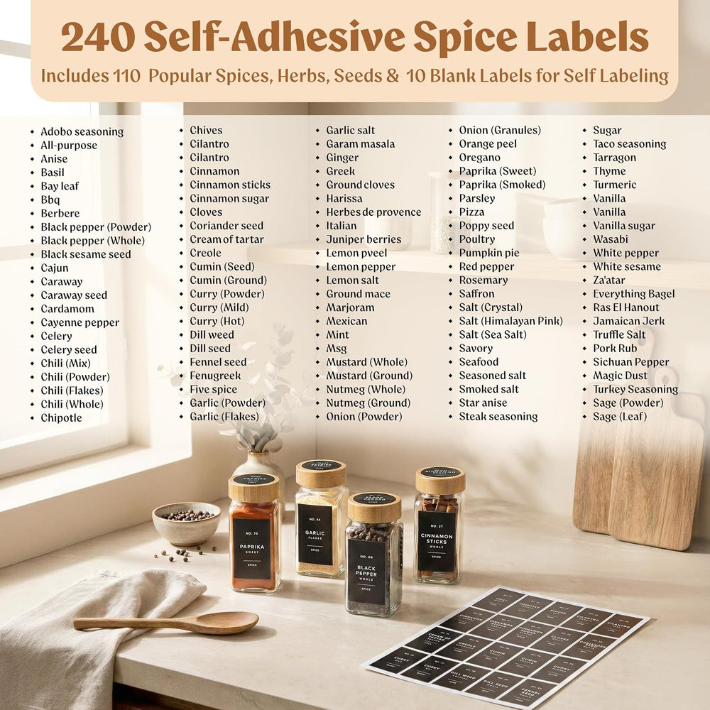 EDELHAUS Magnetic Spice Rack for Fridge with 24 Bamboo Lid Jars