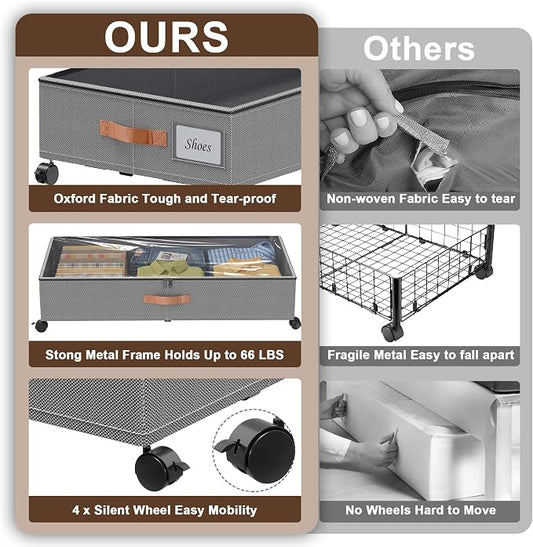 Under Bed Storage with Wheels, XXL 65L Under the bed storage Organizer Bins - Image 2
