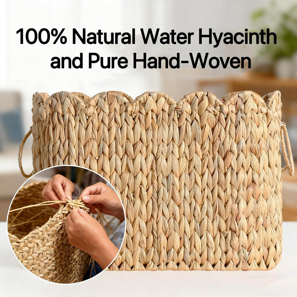 Narrow Wicker Toilet Paper Holder Basket with Lid, Scalloped Wicker Storage B...
