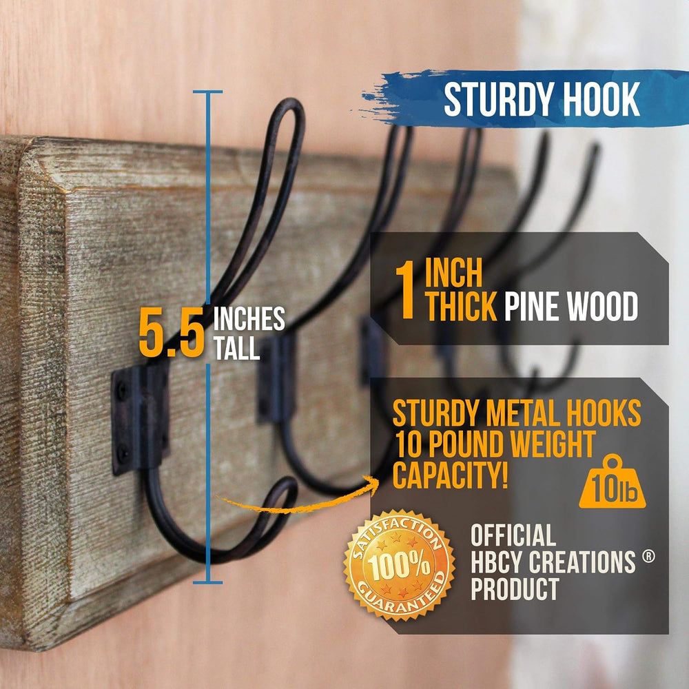 HBCY Creations Weathered Rustic Coat Rack Wall Mount with 5 Hooks, Solid Pine...