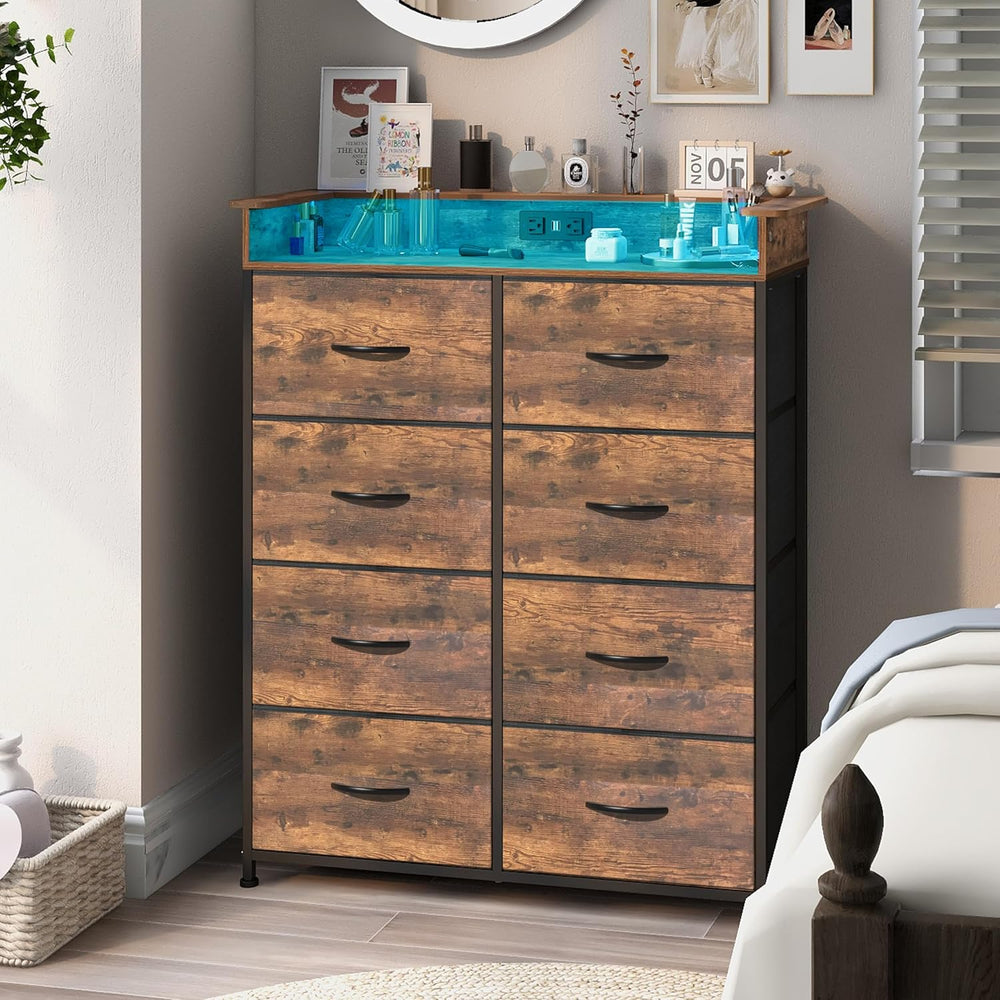 Tall Dresser for Bedroom with Charge Station 8 Drawers Dresser with LED Light...