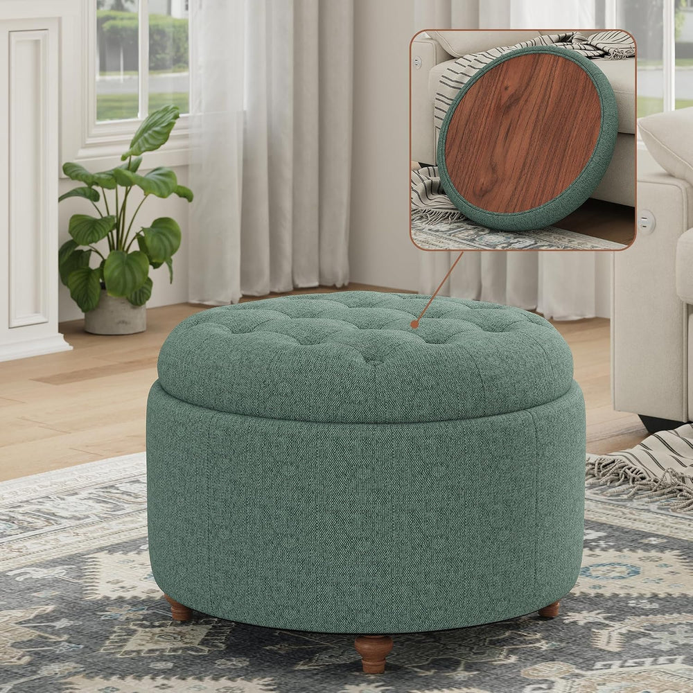 25Inch Round Storage Ottoman, Small Round Ottoman Coffee Table with Storage