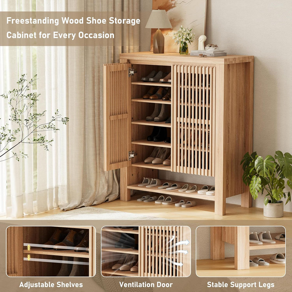 INNOD 43" Tall Shoe Storage Cabinet with Doors, 8-Tier Entryway Shoe Cab...