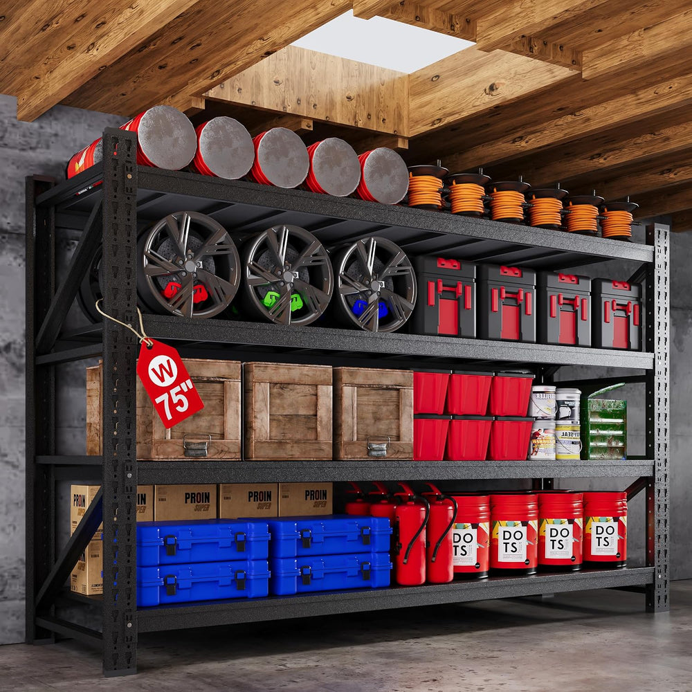 75” Wide Heavy Duty Metal Garage Shelving, Adjustable Storage Shelf
