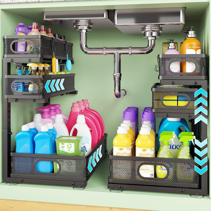 2 Pack 3 Tier Under Sink Organizer,Kitchen Cabinet Undersink Storage Drawer