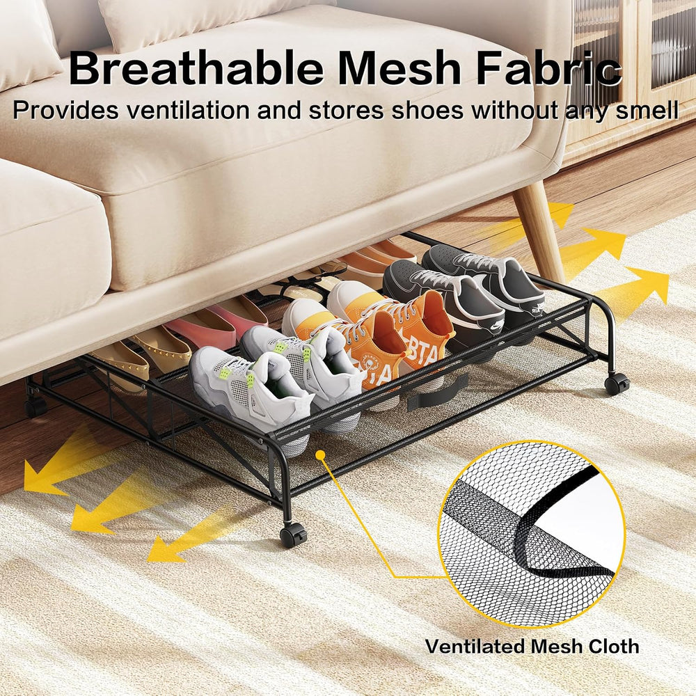 Under Bed Shoe Storage Organizer, 2 Pack Under Bed Storage Containers with Wh...