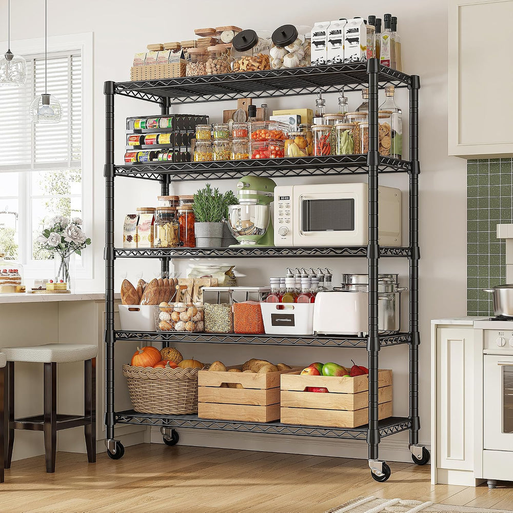 REIBII 1984LBS Heavy Duty Wire Shelving Unit with Wheels, 75.2" H Storag...