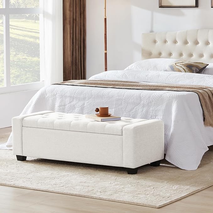 48" Ottoman with Storage, Upholstered Entryway Bench with Seating - Image 7