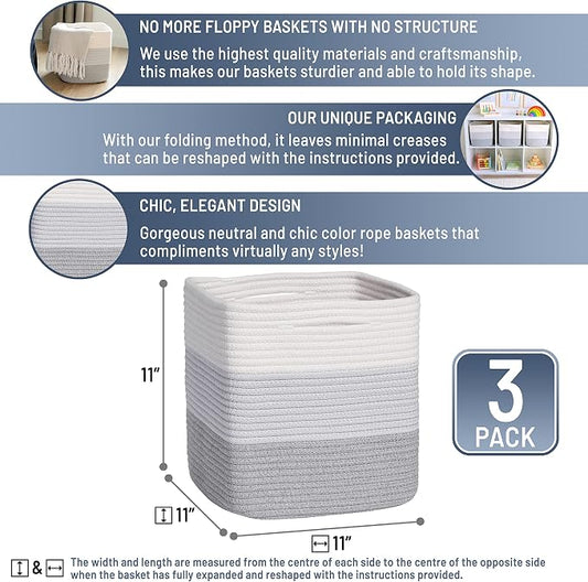 NaturalCozy Storage Cubes 11 Inch Cotton Rope Woven Baskets - Image 2
