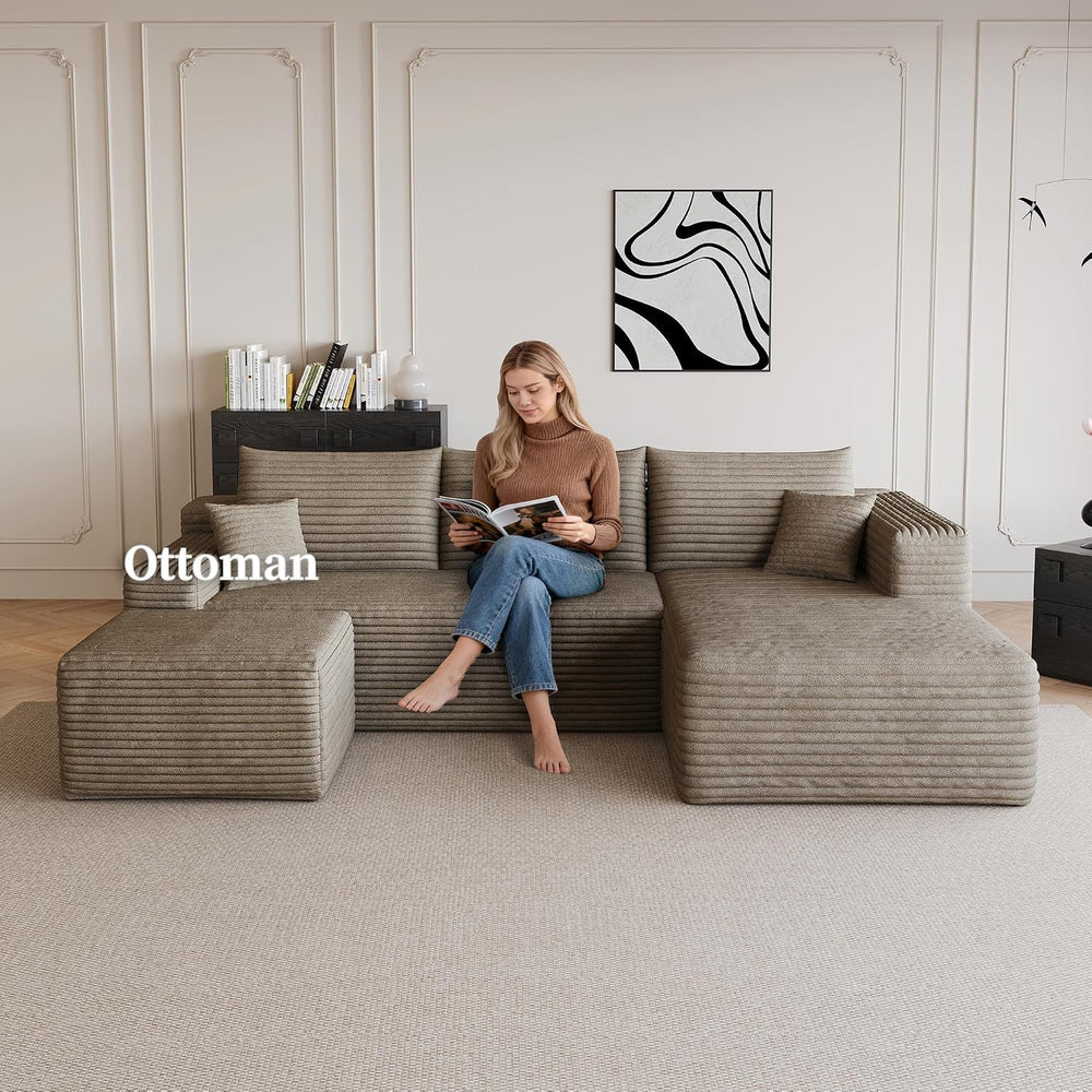 25.6" Ottoman Foot Rest for Couch,Plush Corduroy Rectangle Ottomans,Upho...