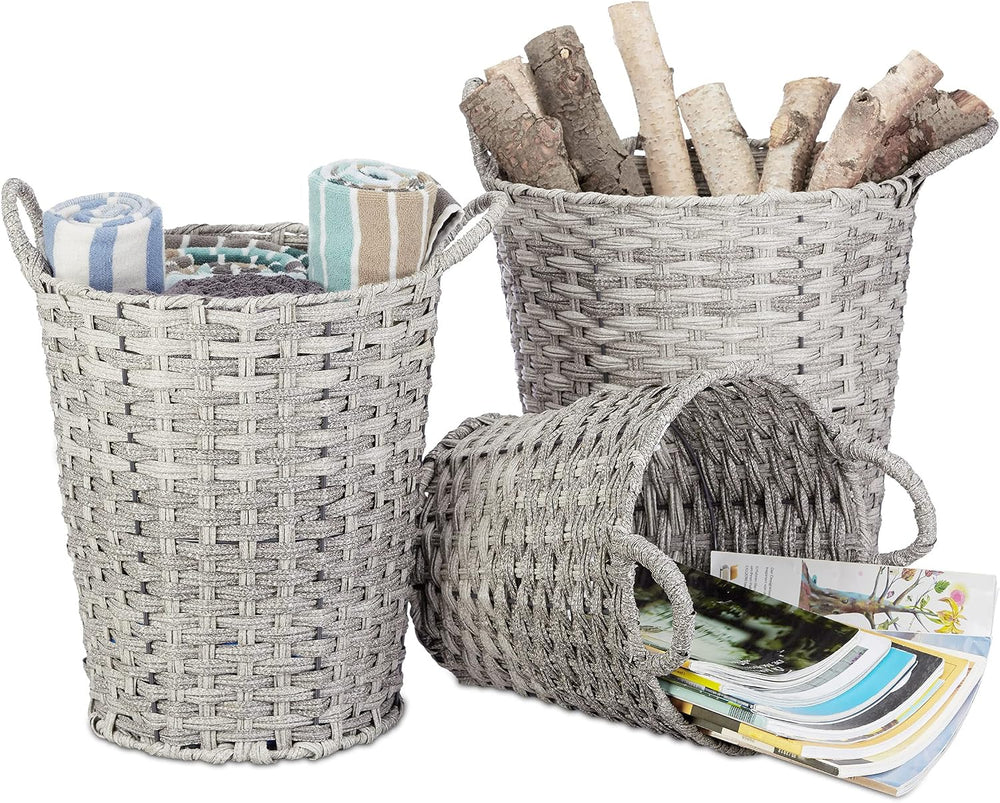 Relaxdays Set of 3 Storage Baskets, Woven, Robust, Storage Bin, Shelf Unit, 3...
