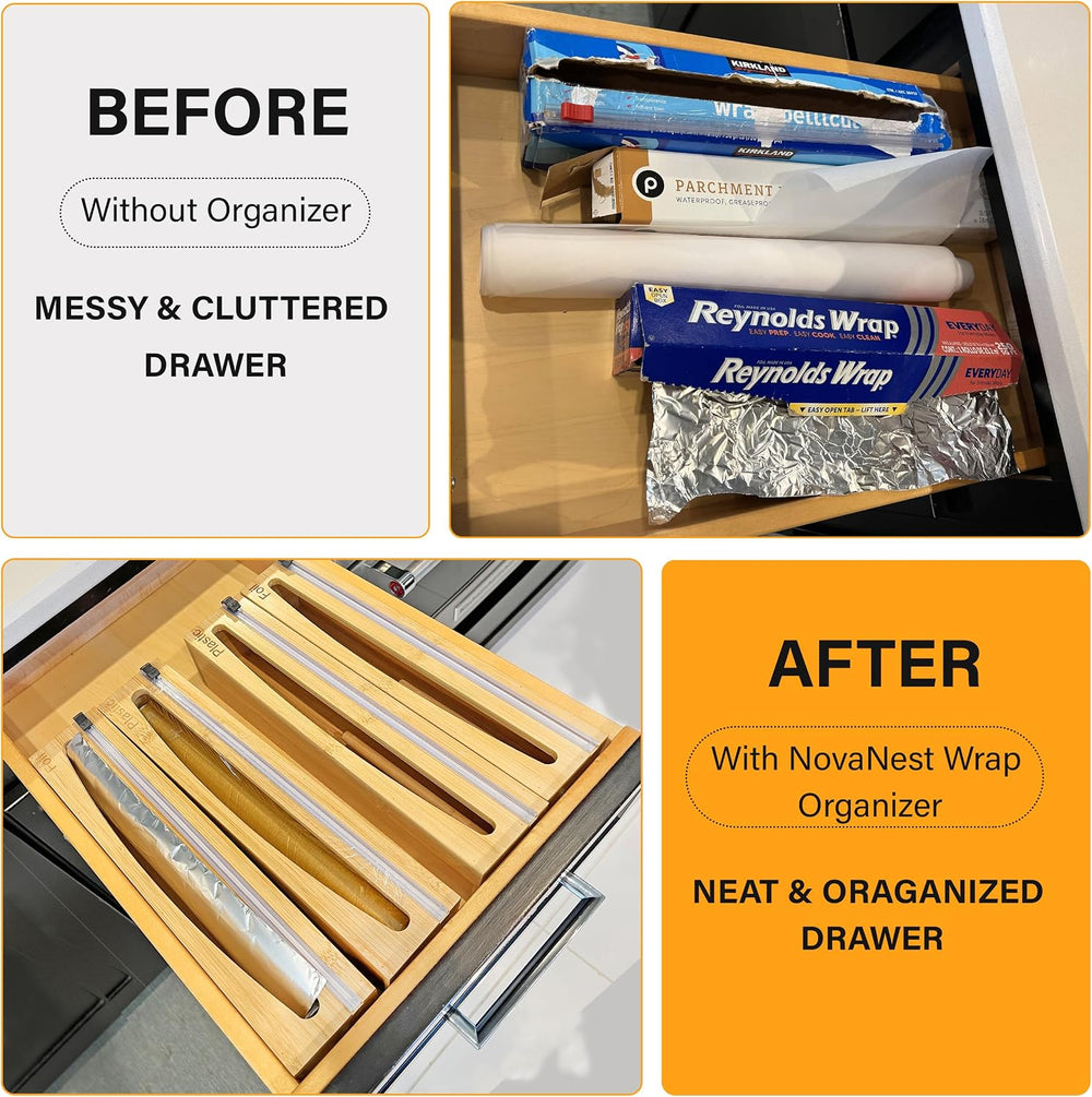 Wrap Organizer Dispenser with Cutter, (2 Piece Set), Fits 12" Rolls, Pla...