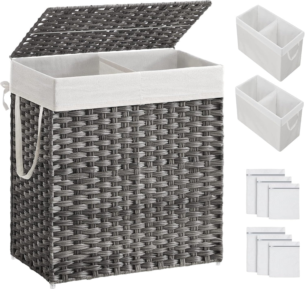SONGMICS Laundry Hamper with Lid, 110L Clothes Hamper with 2 Removable Liner