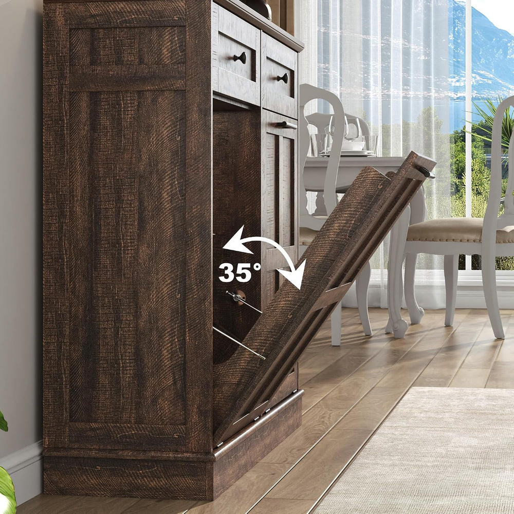 13 Gallon Double Tilt-Out Trash Can Cabinet, Farmhouse Hidden Garbage Wooden ...