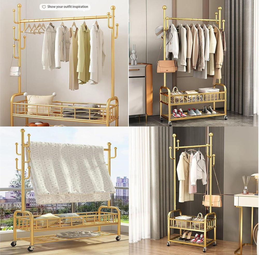 Garment Racks,on wheels,movable,Double Decker,Sturdy Metal Frame,Available fo...