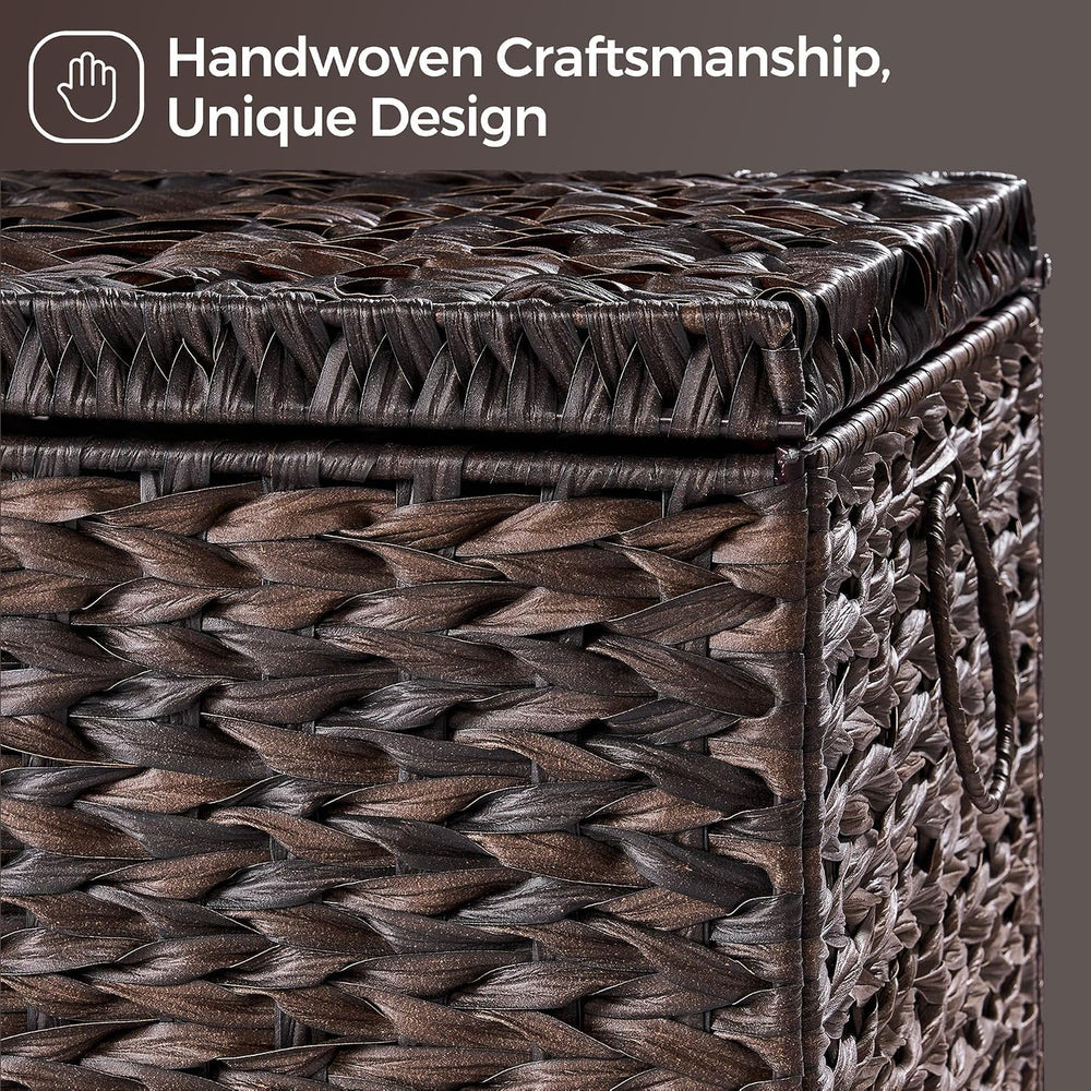 165L Handwoven Wicker Storage Basket with Lid, Large Storage Trunk