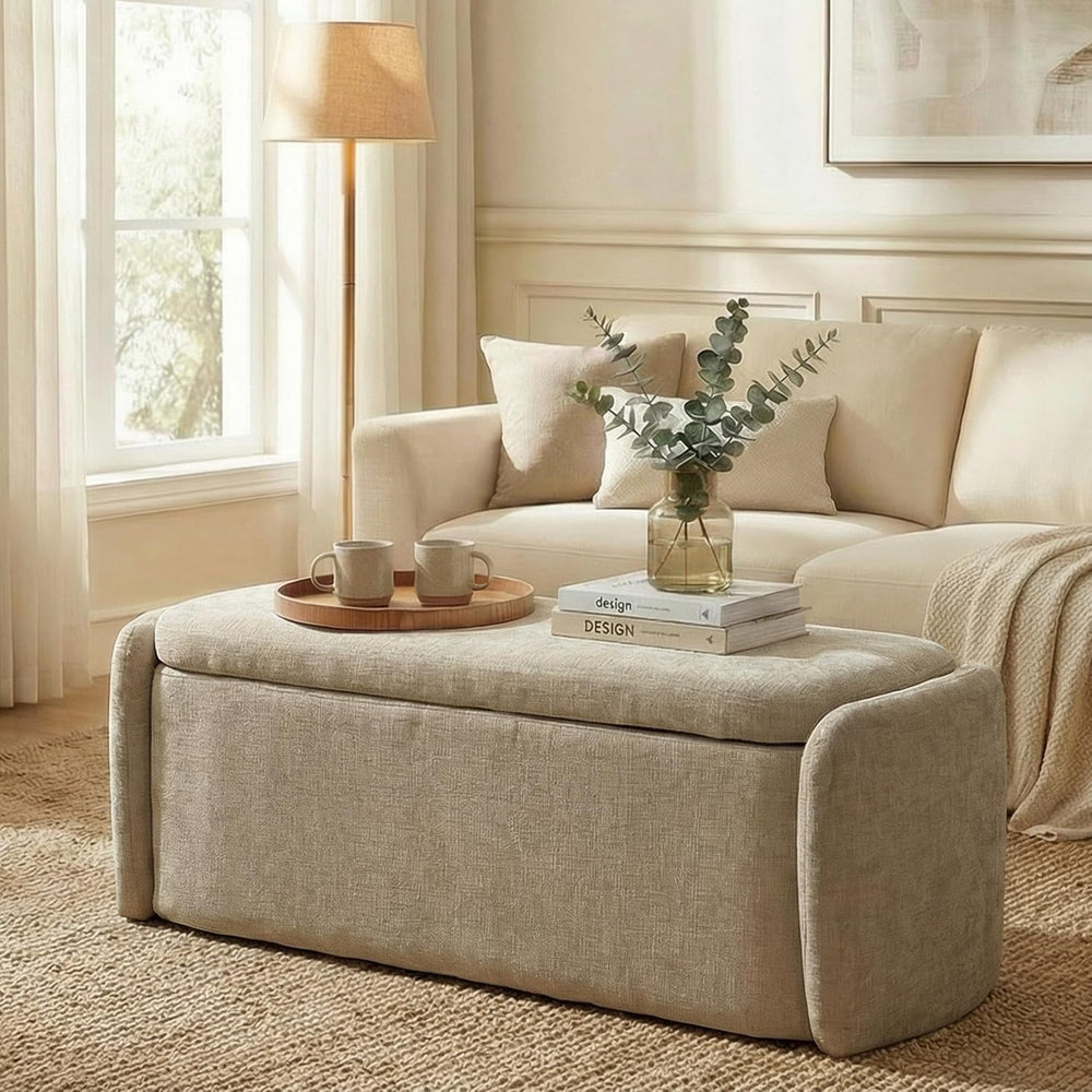 VKNOW Storage Bench, Upholstered Storage Ottoman Bench with Hinge, Khaki