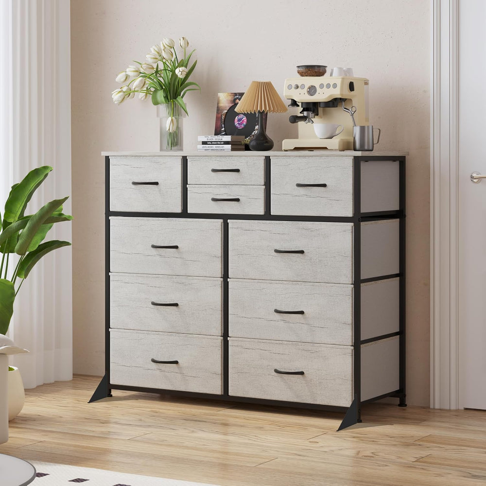 LUMTOK 10 Drawers Dresser with Fabric Bins for Bedroom,Closets,Greige