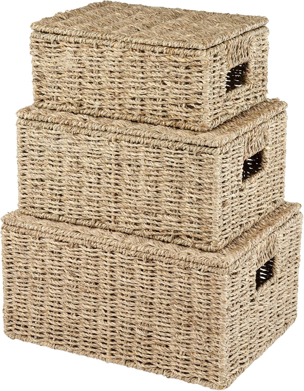 Set of 3 Seagrass Storage Baskets with Lid
