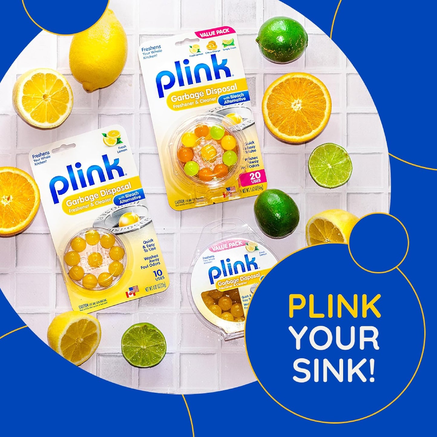 Plink Garbage Disposal Cleaner & Deodorizer, Citrus Freshener, 20 Count | Easy Capsules Clean and Deodorize Garbage Disposals; Regular Use Helps Prevent Food Odors and Grime Buildup, Made in USA