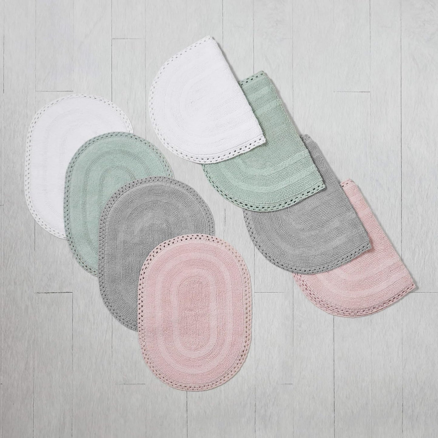 Laura Ashley Camilla 100% Cotton Oval Bath Mat with Crochet Border, Soft & Absorbent, Light Pink 21" x 34" Bathroom Rug