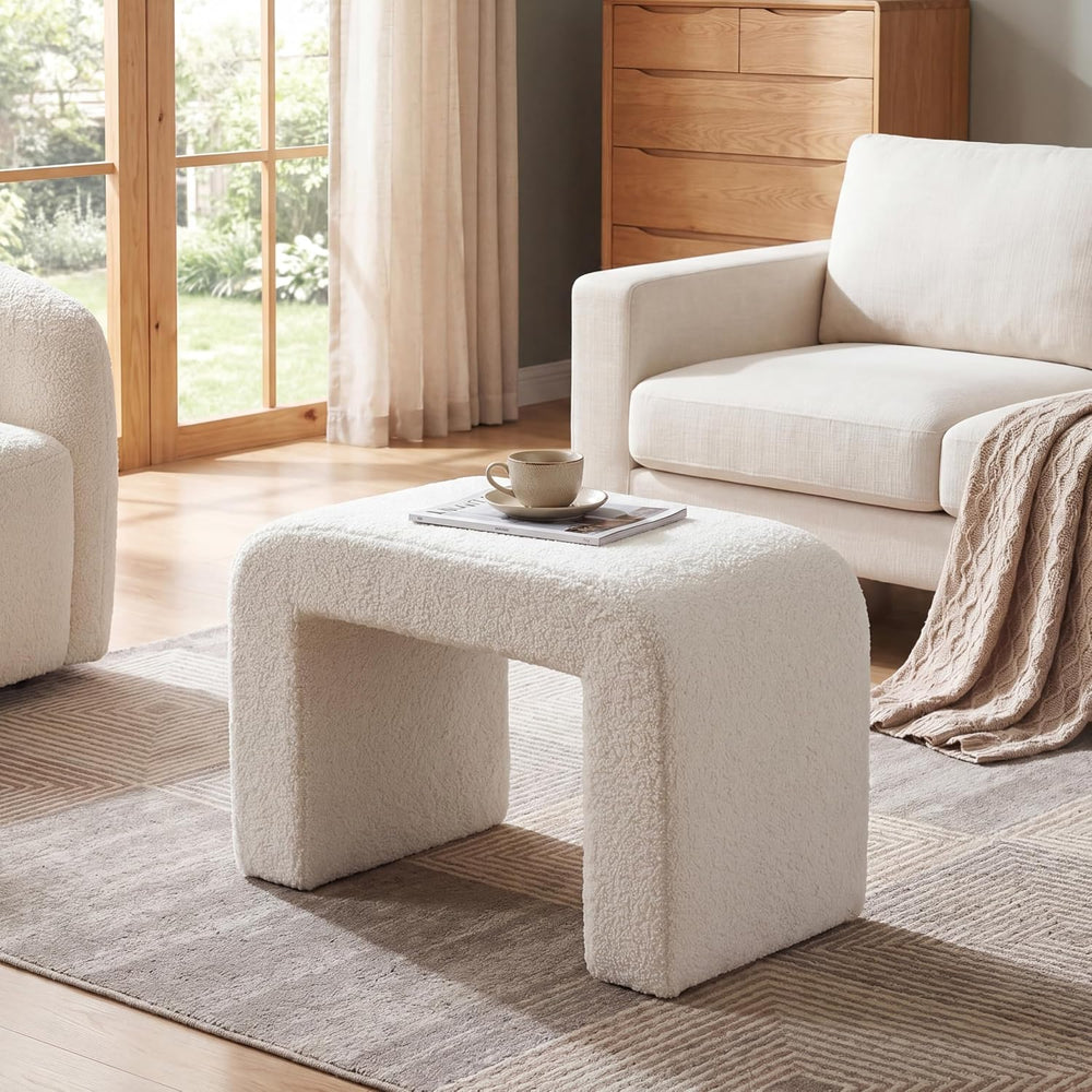 Tribesigns Set of 2 Modern Vanity Stool, Sherpa Upholstered Foot Stool Ottoma...