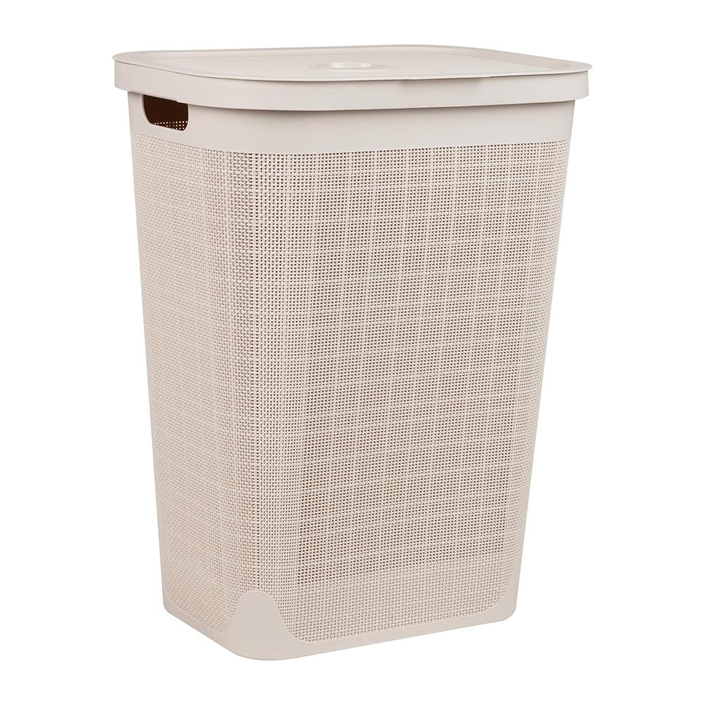 Mind Reader 60L Slim Laundry Hamper, Clothes Basket, Lid, Linen Design, Plast...
