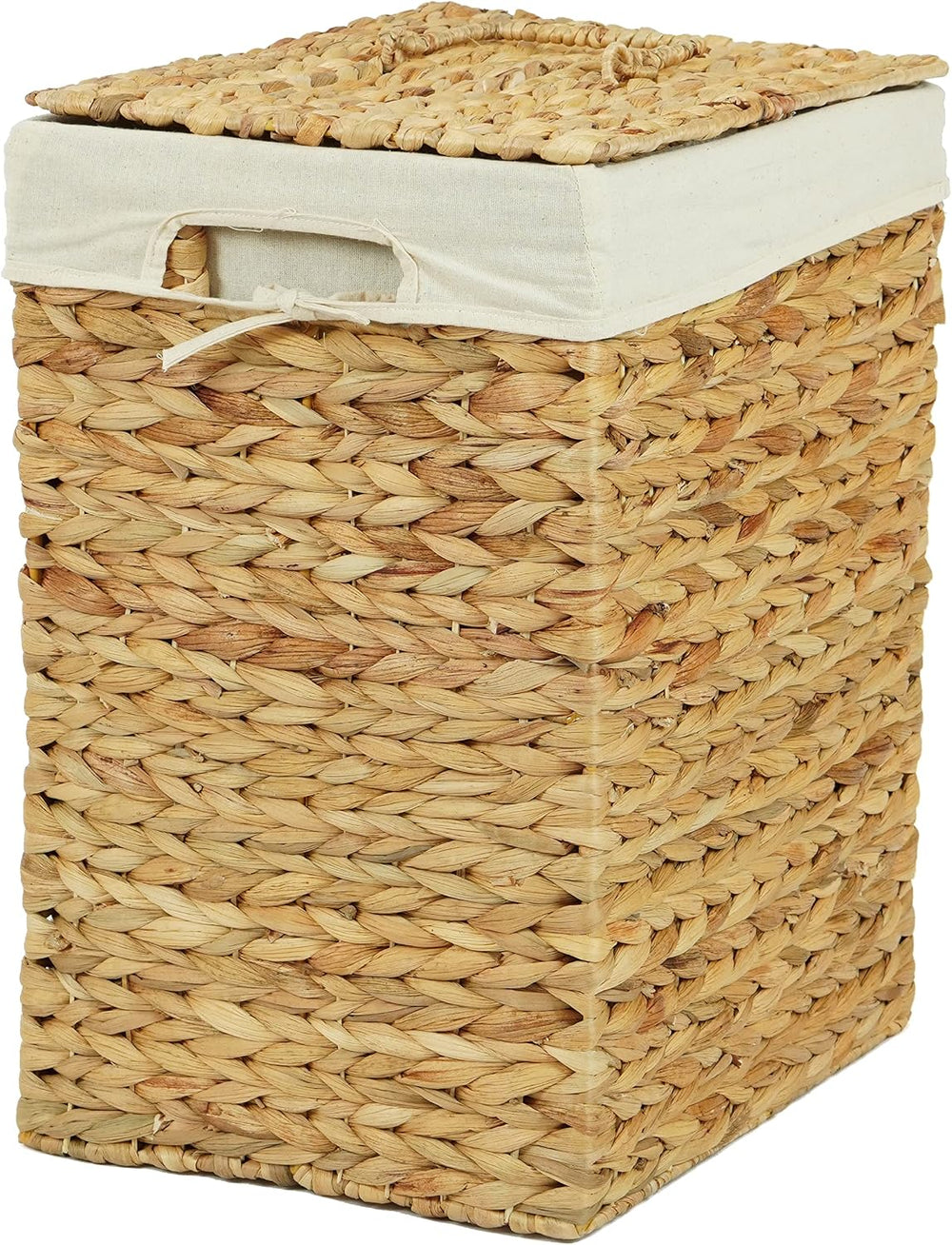 Handmade Rectangular Water Hyacinth Wicker Laundry Hamper with Lid Natural, M...