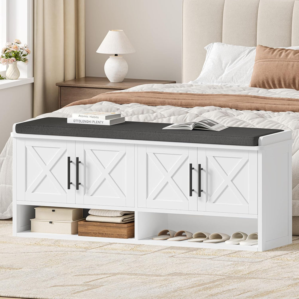 Farmhouse Storage Bench, Entryway Bench with Adjustable Shelves
