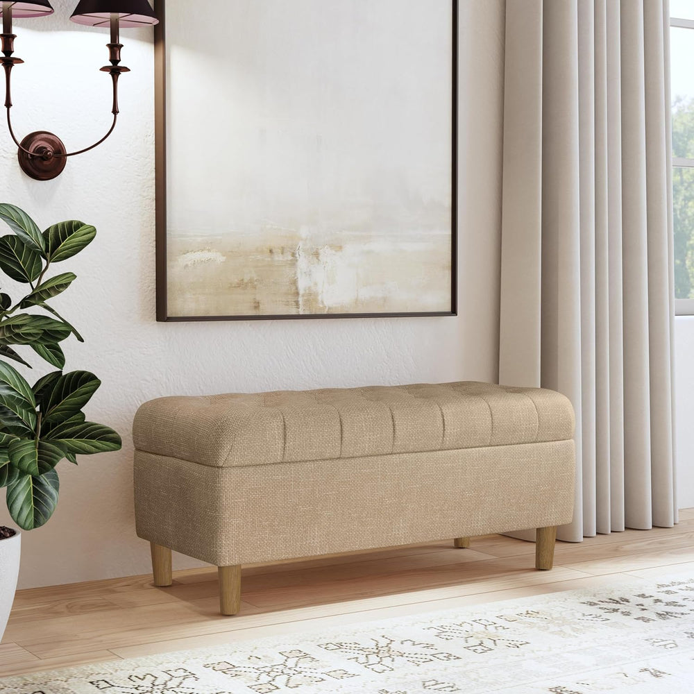 HomePop Ainsley 40" Storage Ottoman Bench - Oatmeal Textured Fabric