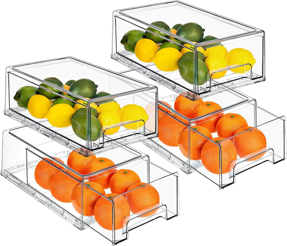 Sorbus Clear Stackable Storage Drawers for Refrigerator (Medium, 4 Pack)