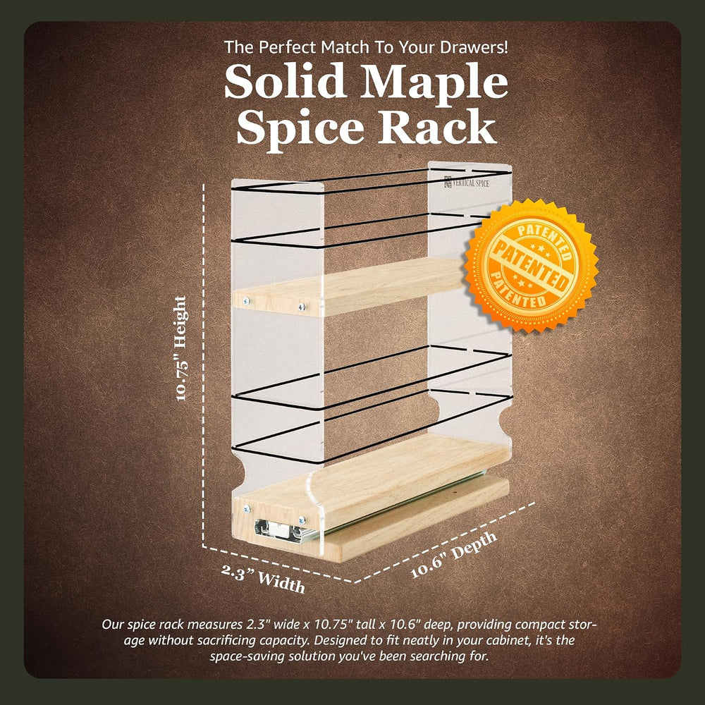 Vertical Spice Solid Maple Storage Rack Drawer - Sliding Spice Rack - Pantry ...