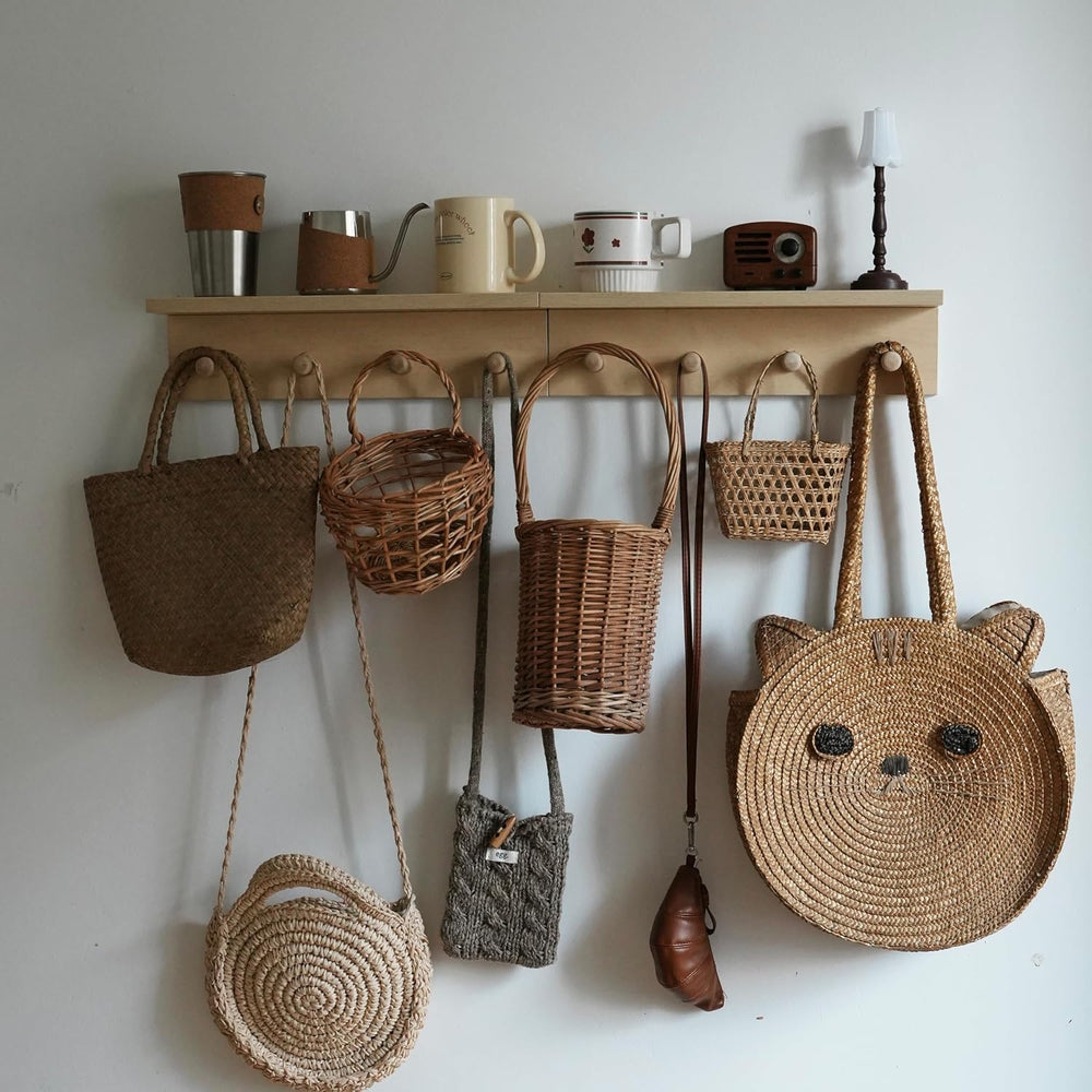 Entrance Coat Rack ,Coat Hooks, Wall-Mounted Wooden Hook Rack, Wall-Mounted S...