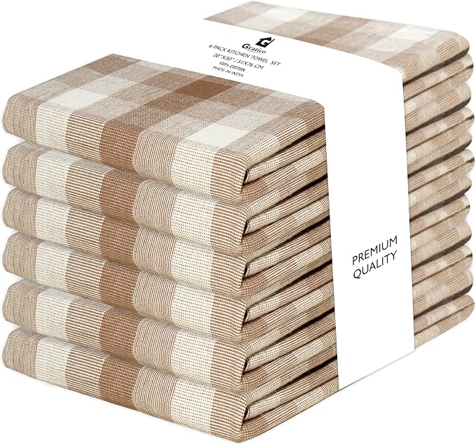 Kitchen Towels Set of 6 Brown/Ivory Checks 20x30 Inches 100% Cotton Highly - Image 8