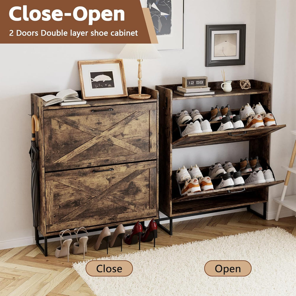 NUNU LAB Farmhouse Shoe Cabinet Storage for Entryway with 2 Flip Drawers &...